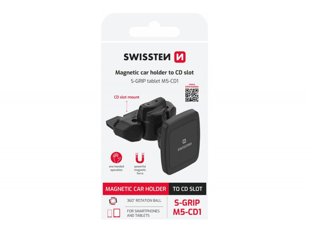 Swissten S-Grip Magnetic Car Holder – CD Slot, 6 Magnets, 360° Rotation, Black – view 2