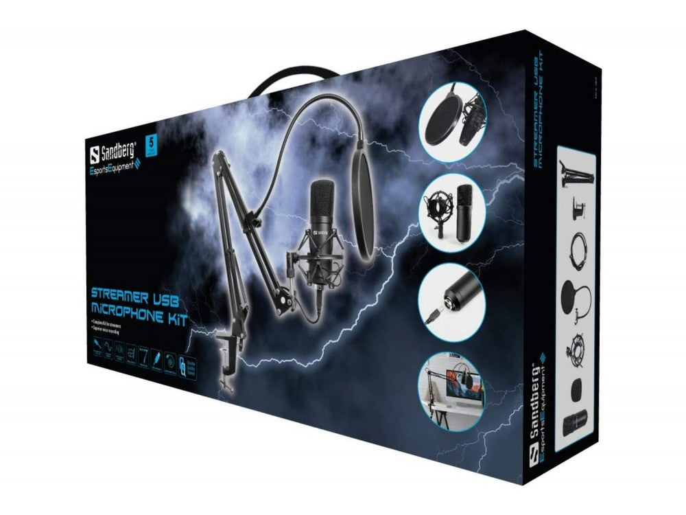 Sandberg Streamer USB Microphone Kit – Studio Condenser with Arm, Shock Mount & Pop Filter – view 2