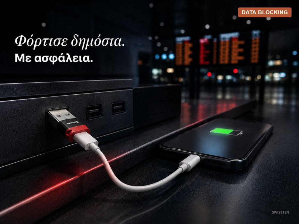 Swissten DataGUARD USB-C Female to USB-A Adapter with Data Blocking – Red / Black – view 2