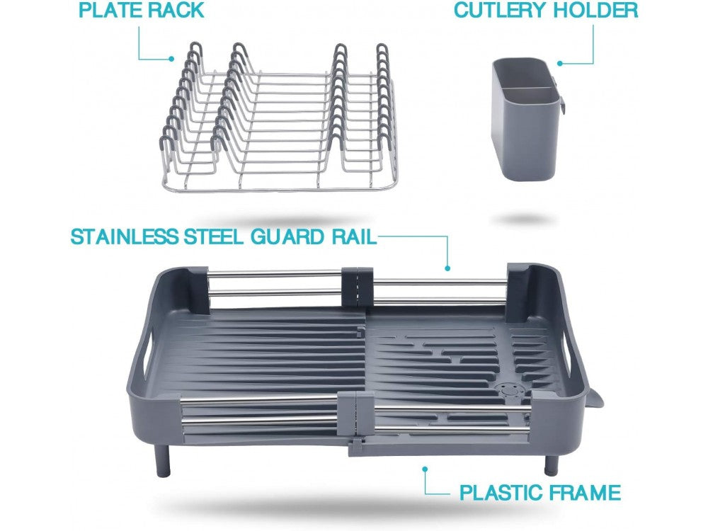 AJ Extendable Dish Rack 32-49 x 34 x 11 cm – Sink Drying Rack with Cutlery Holder, Dark Grey – view 2