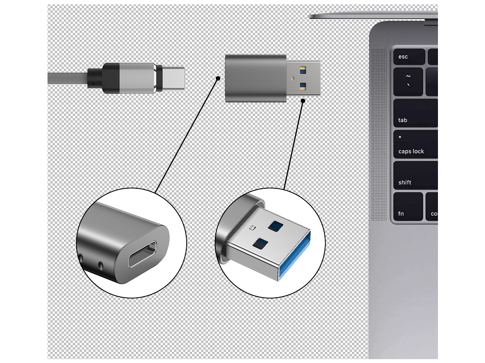 Swissten USB-C Female to USB-A 3.0 Male Adapter – Silver – view 2