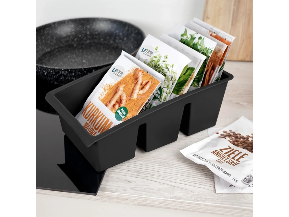 Vilde Spice Organizer with 3 Compartments – Removable Dividers, Dishwasher Safe, Black – view 2