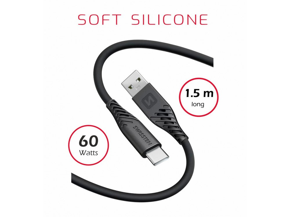 Swissten Soft Silicone USB-C to USB-C Cable 1.5m – Black – view 2