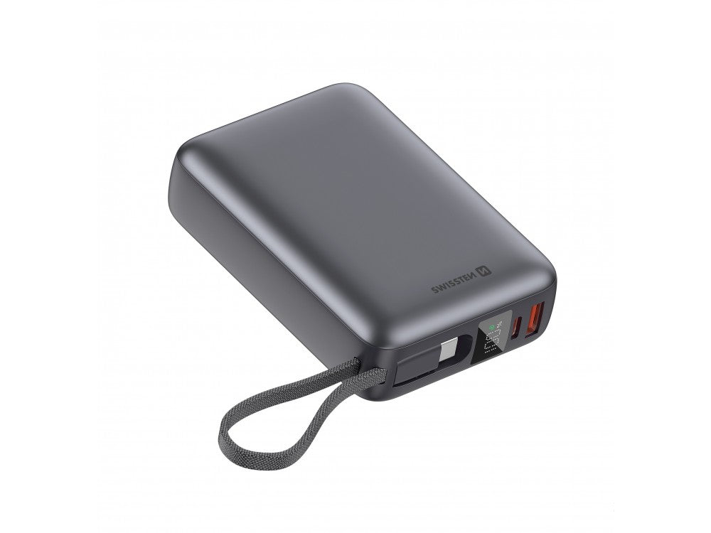Swissten Space Power Bank 20000mAh 45W with USB-A, USB-C + Built-in USB-C Cable – Black – view 2