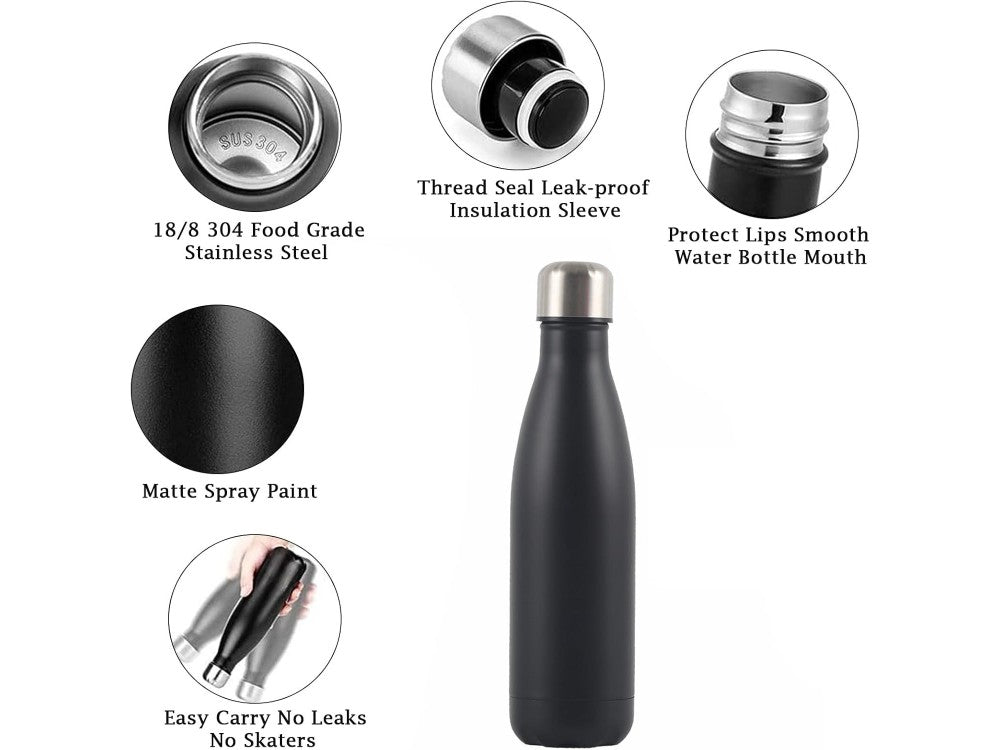 AJ Stainless Steel Water Bottle 750ml – Double Walled, BPA Free, Black – view 2