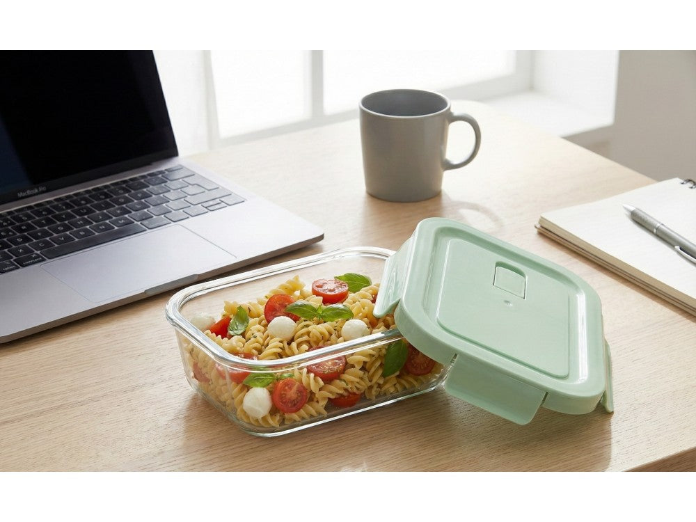 AJ Glass Food Container 680ml 17x12.5x5.5cm – Airtight, Green Lid – view 2
