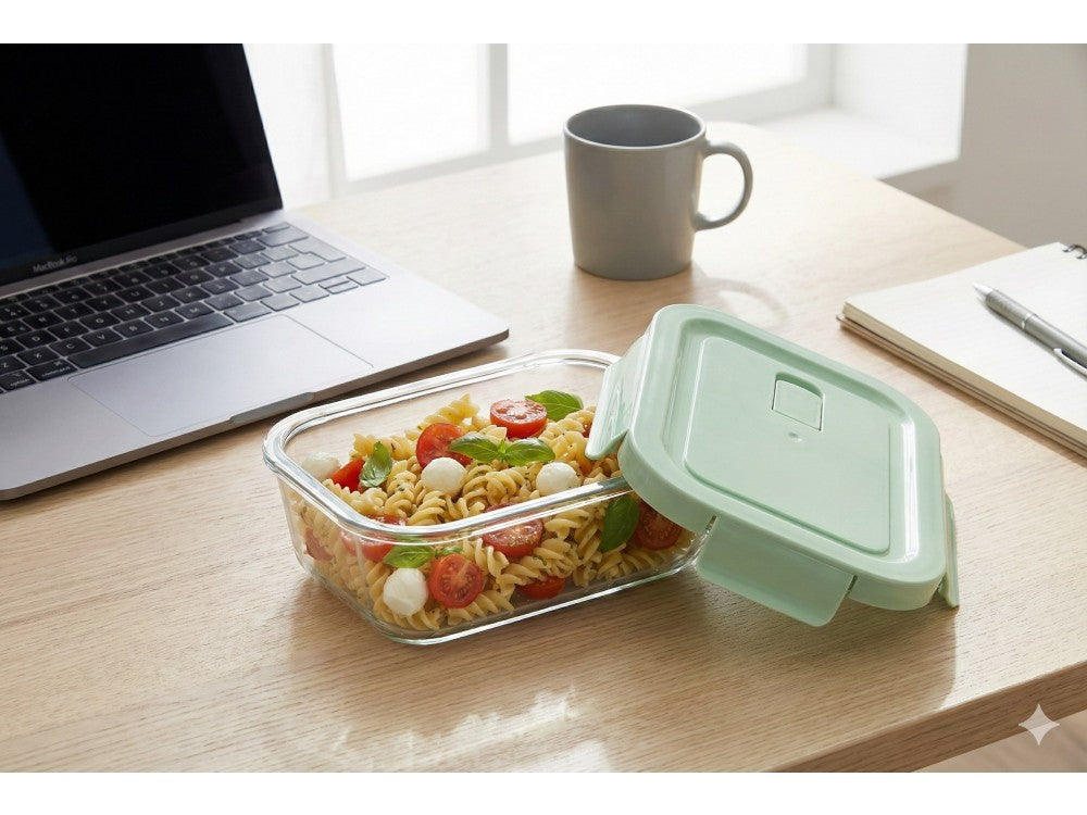 AJ Glass Food Container XL 1040ml 20x15.5x6.5cm – Airtight, Green Lid – view 2