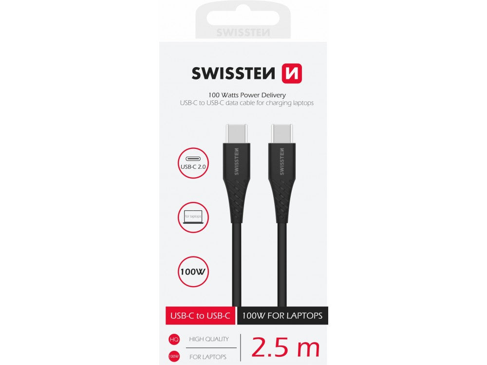 Swissten USB-C to USB-C Cable 2.5m 100W PD3.0 / QC4.0 / FCP – Black – view 2