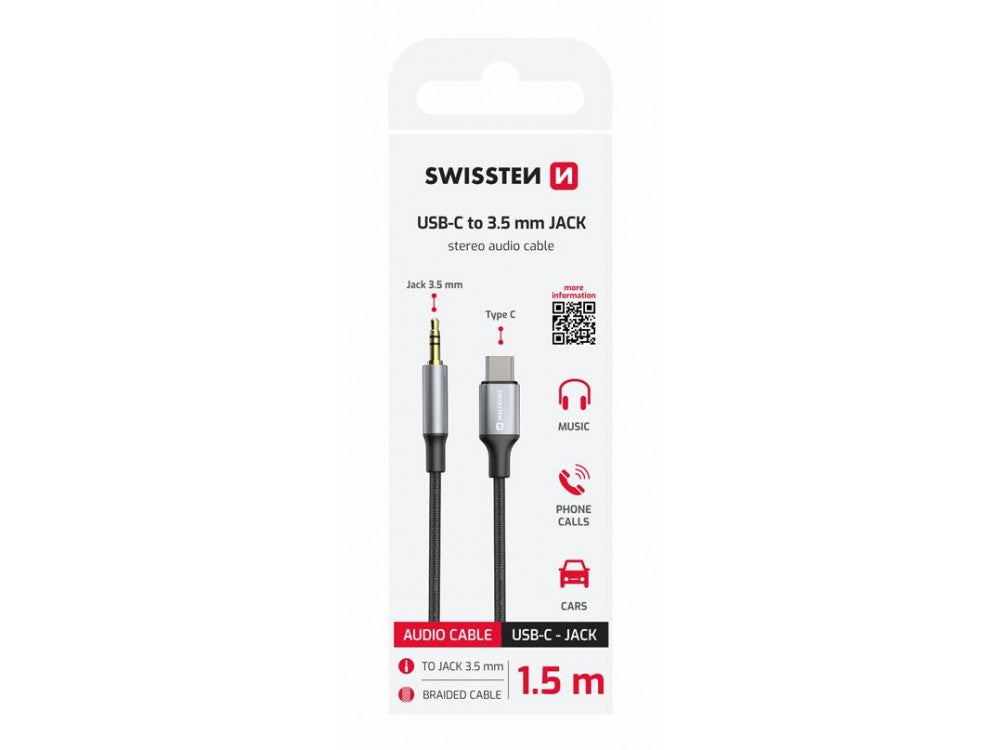 Swissten USB-C to 3.5mm AUX Audio Cable 1.5m – Nylon Braided, Black – view 2