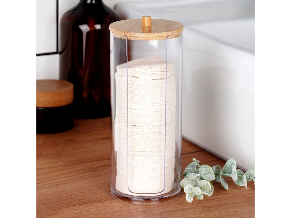Vilde Cotton Pad Holder with Bamboo Lid – Clear Acrylic Bathroom Jar – view 2