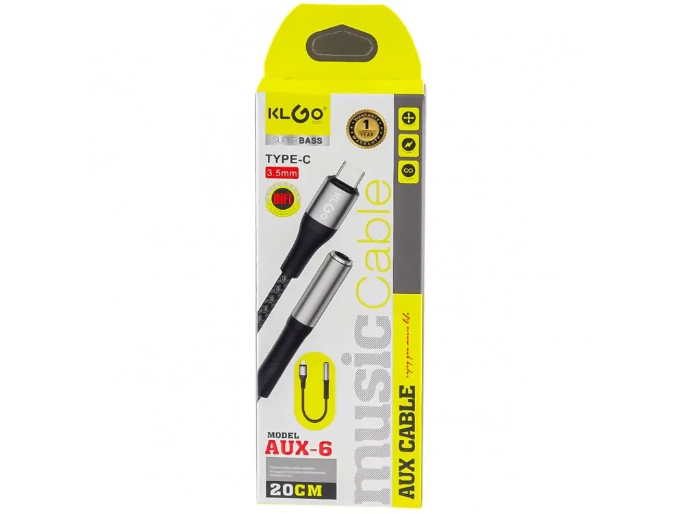 KLGO AUX-6 3.5mm AUX Female to Type-C Male Headphone Adapter, Nylon Braided, Black – view 2