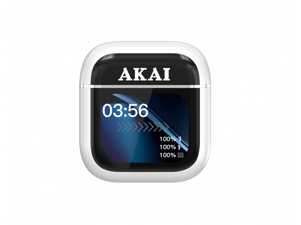 AKAI BTE-J600W Wireless Bluetooth 6.0 Earbuds ANC/ENC 4-Mic with 2.01" Touch Display Case – White – view 2