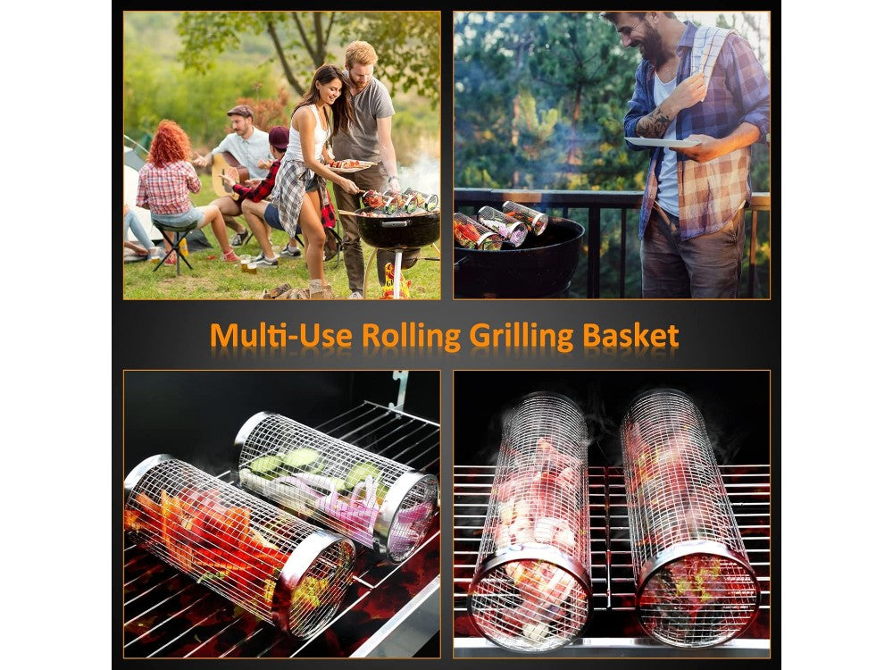 AJ 2-Pack BBQ Rolling Grilling Baskets – Stainless Steel 304, Cylindrical – view 2