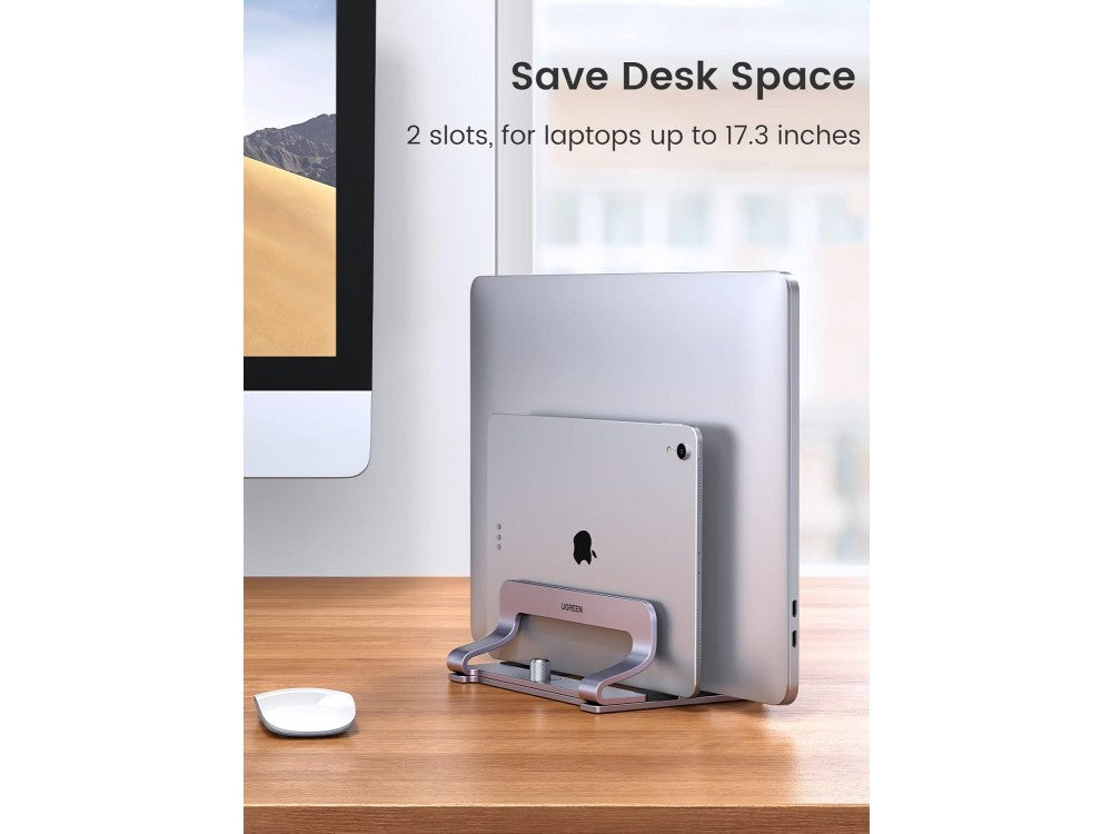 Ugreen Double Vertical Laptop Stand – Aluminium, 2 Slots, Adjustable Width, up to 17.3" / 5 kg, Grey – view 2