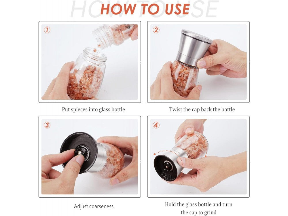 AJ Ceramic Salt & Pepper Mill 13.5cm – Glass with Adjustable Grind – view 3