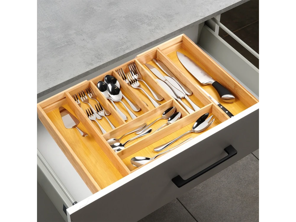 Vilde Premium Bamboo Drawer Organizer – Expandable Cutlery Tray 35–55cm, 6–8 Compartments – view 3