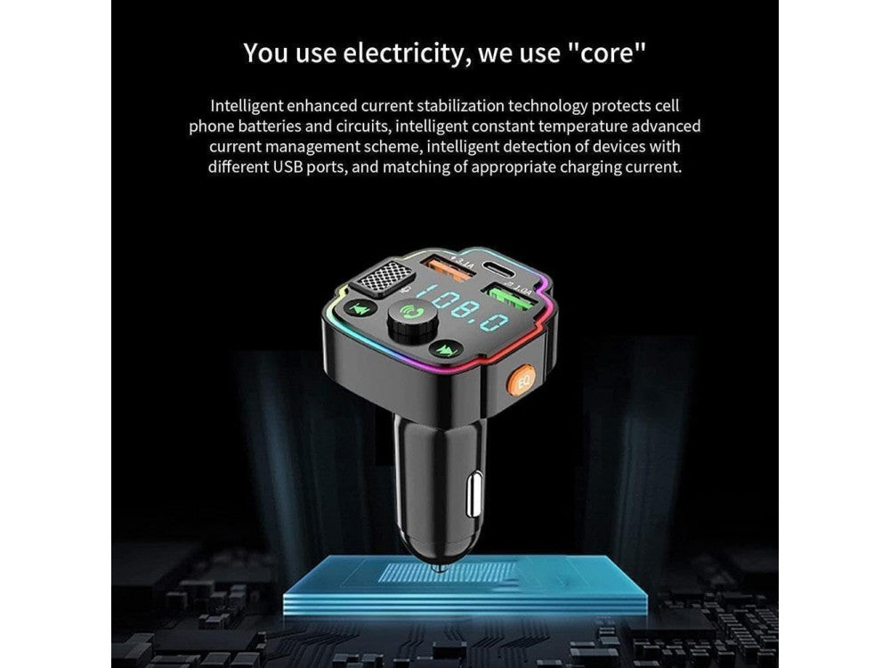 AJ FM Transmitter Bluetooth Handsfree Car Charger PD 20W – LED Display, RGB, 2 USB – view 3