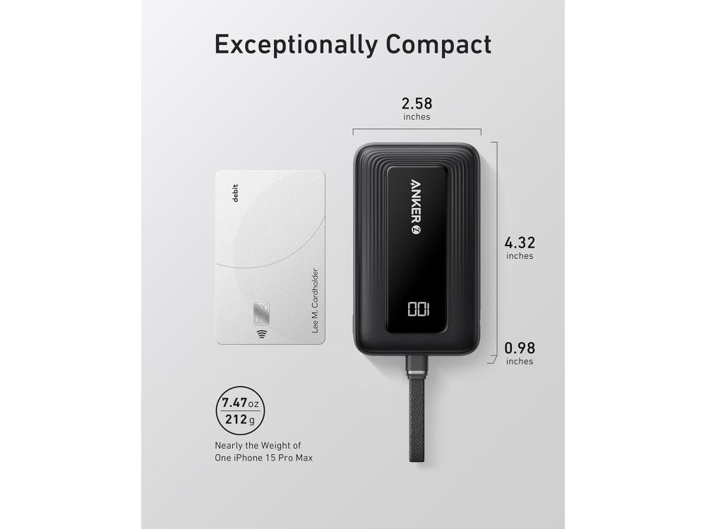 Anker Zolo Power Bank 10,000mAh 30W – Built-in USB-C Cable + USB-A/USB-C Ports, White – view 3
