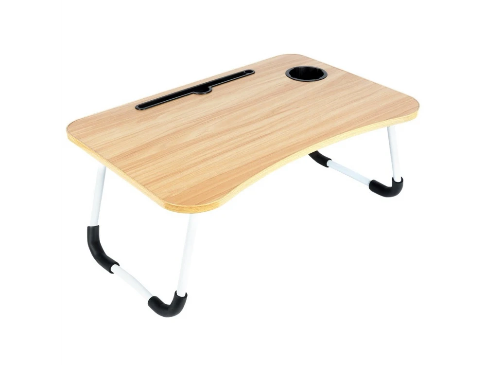 Vilde Laptop Desk with Cup & Tablet Holder – Portable Lap Tray, Brown – view 3