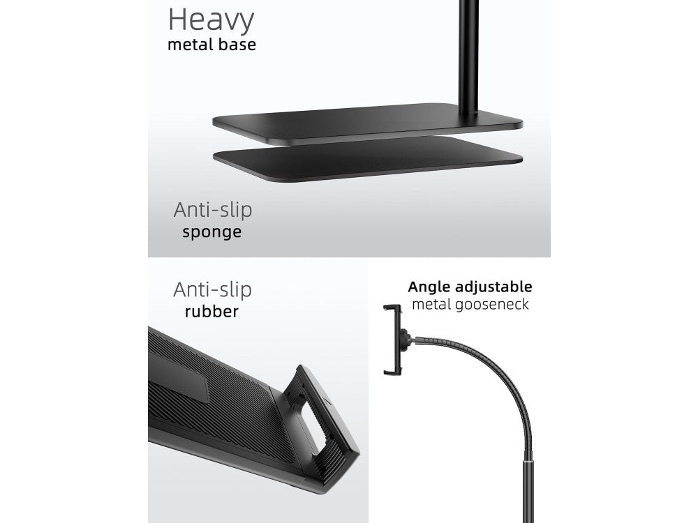 AJ Tablet Floor Stand – Gooseneck Flexible Arm, Adjustable Height, Black – view 3
