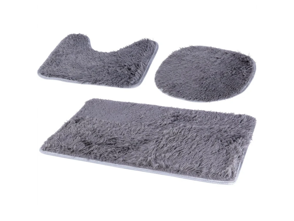 Vilde Non-Slip Bath & Toilet Mat Set of 3 – Grey – view 3