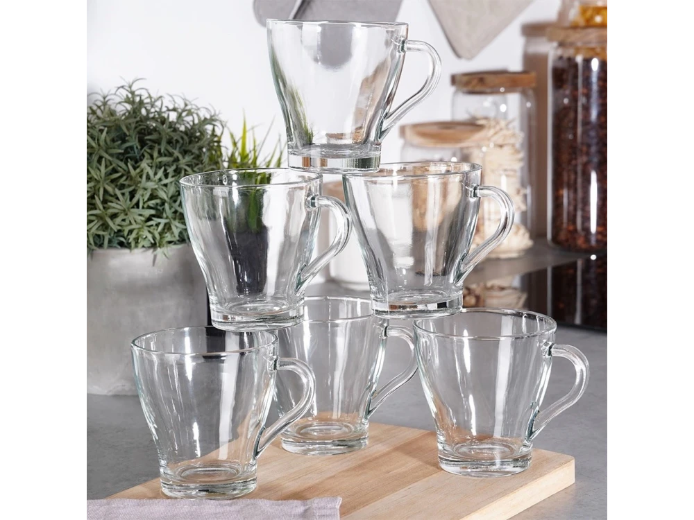 Vilde Premium Glass Coffee / Tea Mugs Set of 6 – 250ml, Handle, Dishwasher & Microwave Safe – view 3