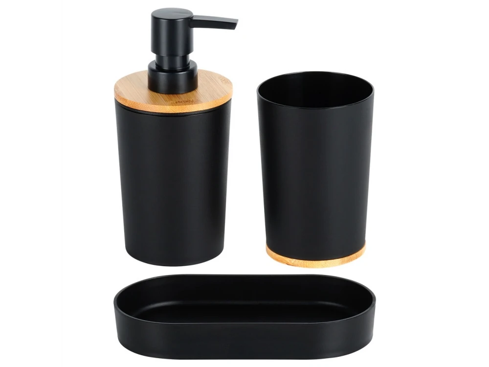 Vilde 3-Piece Bamboo Bathroom Accessory Set – Soap Dish, Toothbrush Cup, Black Finish – view 3