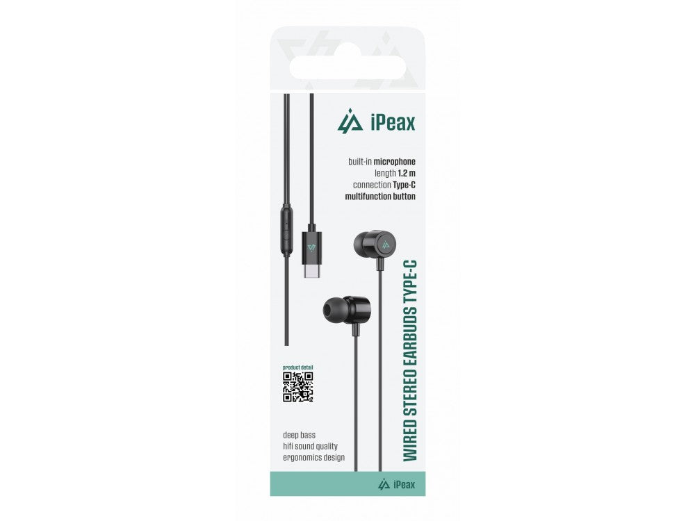 iPEAX Stereo USB-C Earphones with Microphone – 10mm Drivers, One-Button Control, Black – view 3