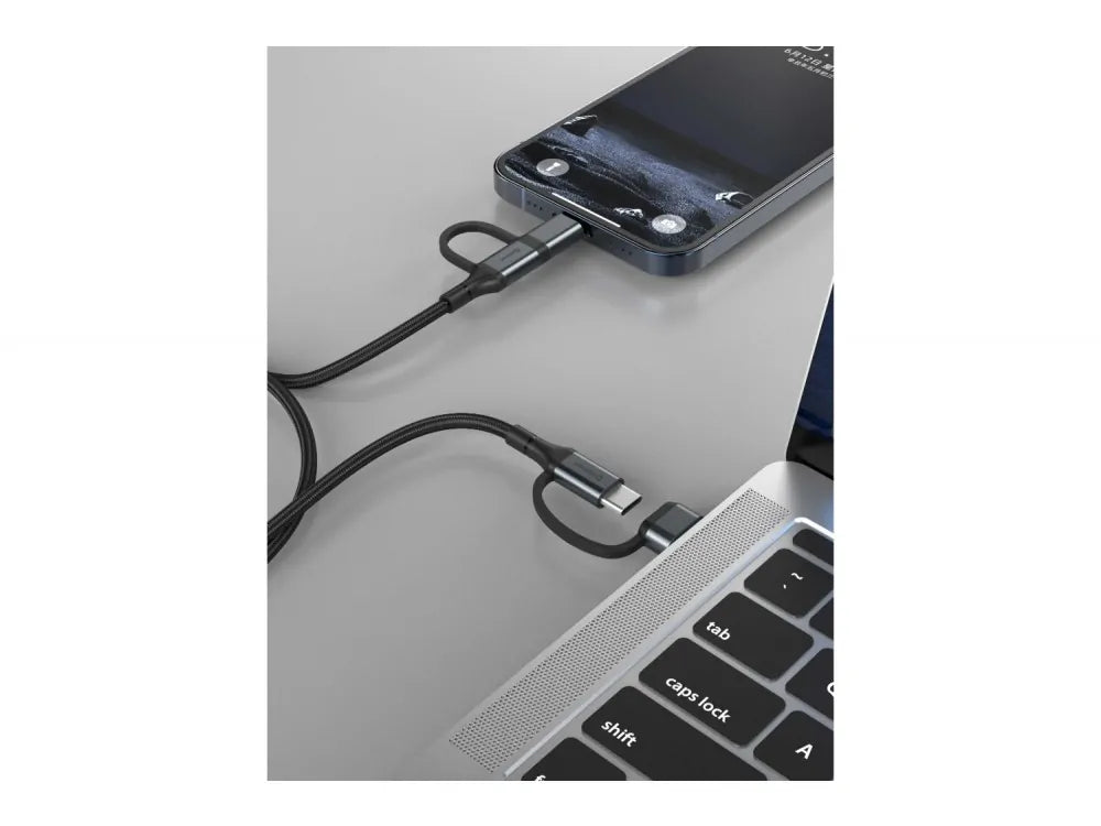 Swissten Textile 4-in-1 Cable 1.5m – 2× USB-C + USB-A + Lightning, Nylon Braided, Black – view 3