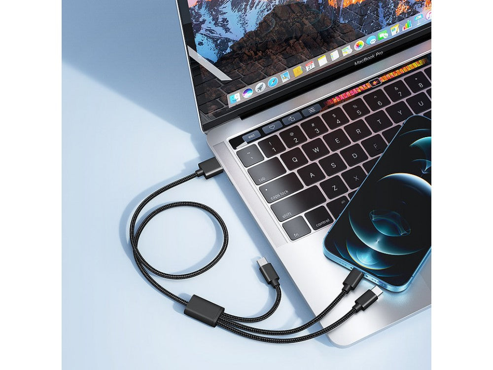 Veger V303 3-in-1 USB-A Cable 1.5m – Lightning / USB-C / Micro-USB, Nylon Braided, Black – view 3