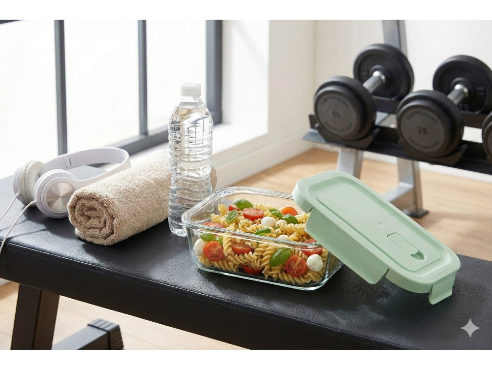 AJ Glass Food Container XL 1040ml 20x15.5x6.5cm – Airtight, Green Lid – view 3