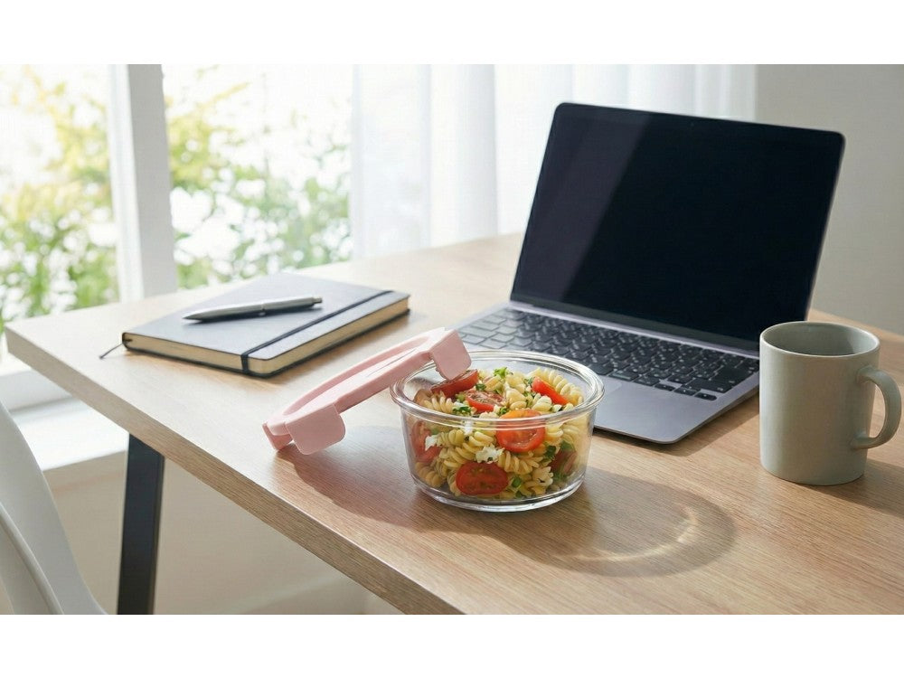 AJ Glass Food Container Round 420ml – Airtight, Pink Lid – view 3
