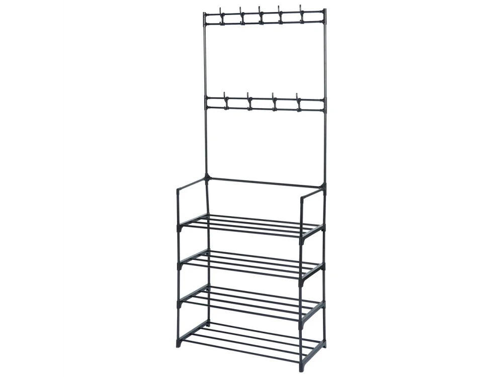 Vilde Metal Hallway Unit with Coat Rack & Shoe Rack – 57 × 28 × 156 cm, Matte Black – view 3