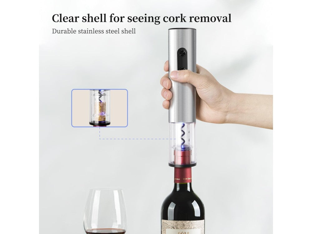 AJ Electric Wine Opener – Automatic Corkscrew, LED, Foil Cutter, Silver – view 3