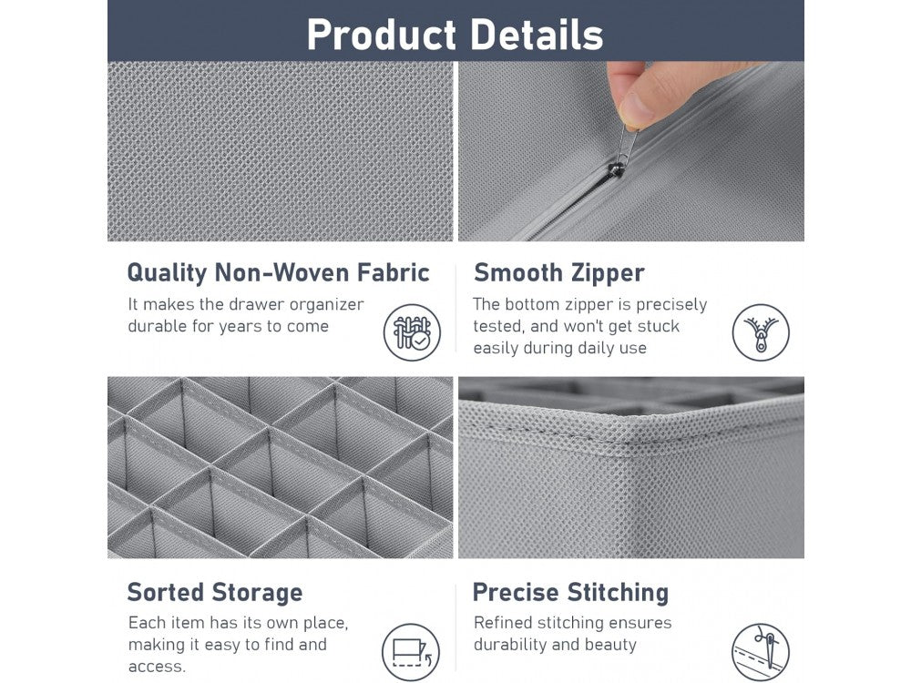 AJ 2-Pack Fabric Foldable Drawer Organizer for Socks & Underwear 24 Cells, 32×32×10cm – Grey – view 3