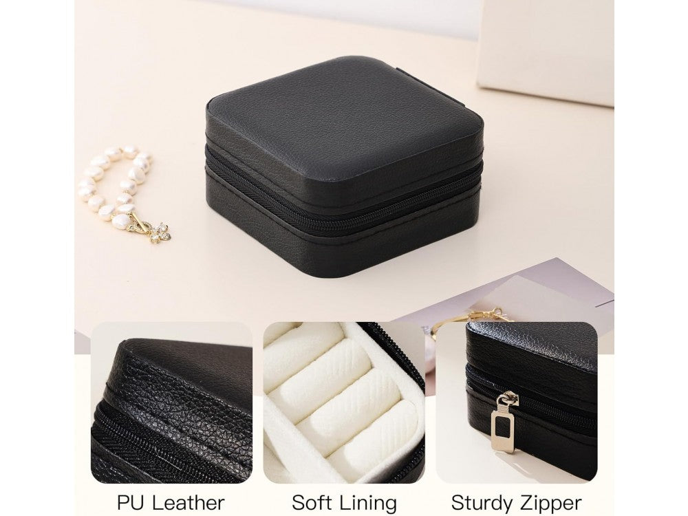 AJ Portable Jewellery Box Case 10x10x5cm – PU Leather, Black – view 3
