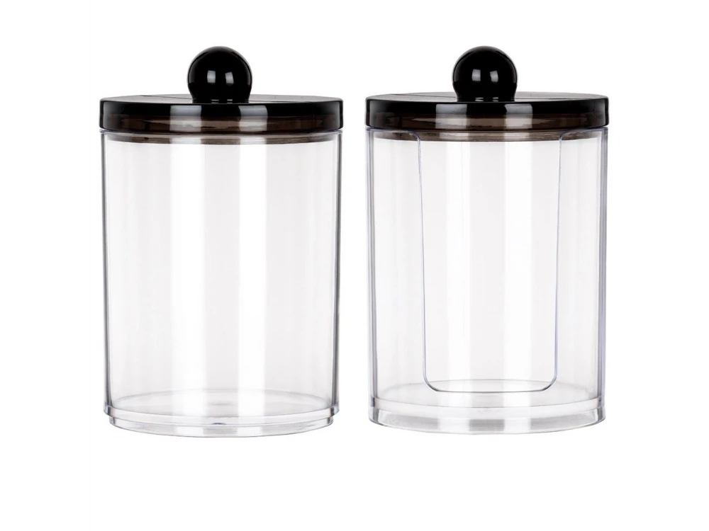 Vilde Set of 2 Acrylic Cotton Bud & Pad Holders with Black Lid – view 3