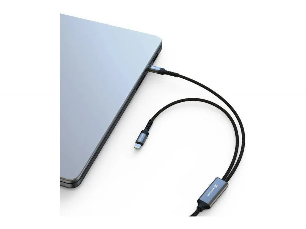 Swissten 2-in-1 USB-C to USB-C + Lightning Cable 1.5m 100W Total – Black – view 3