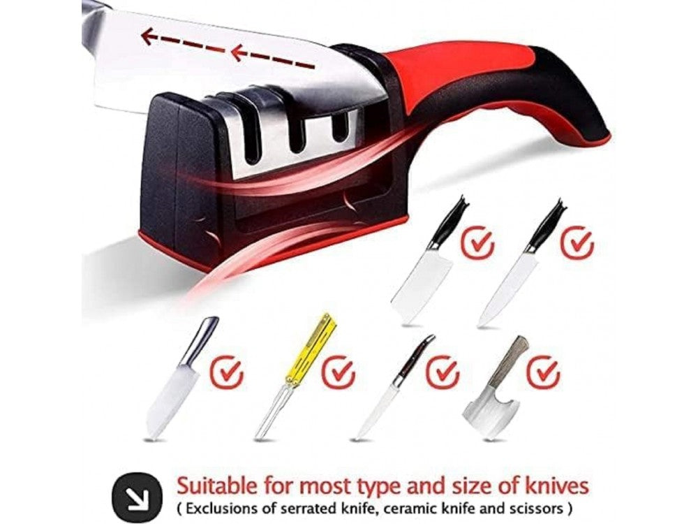 AJ 3-in-1 Kitchen Knife Sharpener – Hand-Held, 3 Stages, Black/Red – view 3