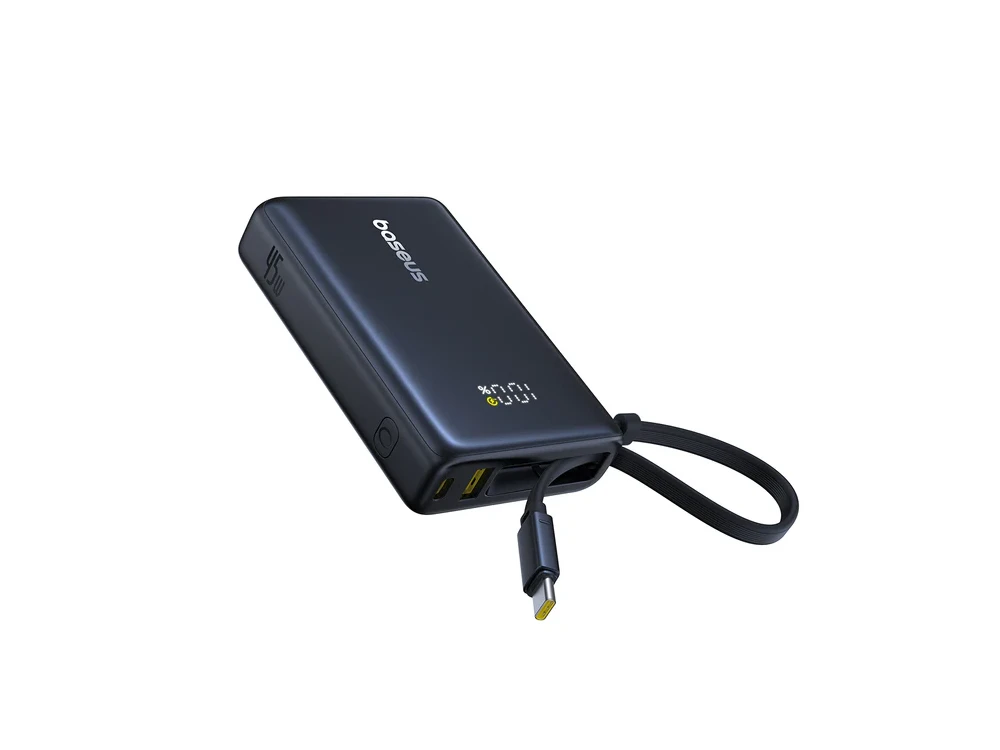 Baseus PicoGo Power Bank 10000mAh – 45W PD, Built-in USB-C Cable, Digital Display, Black – view 3
