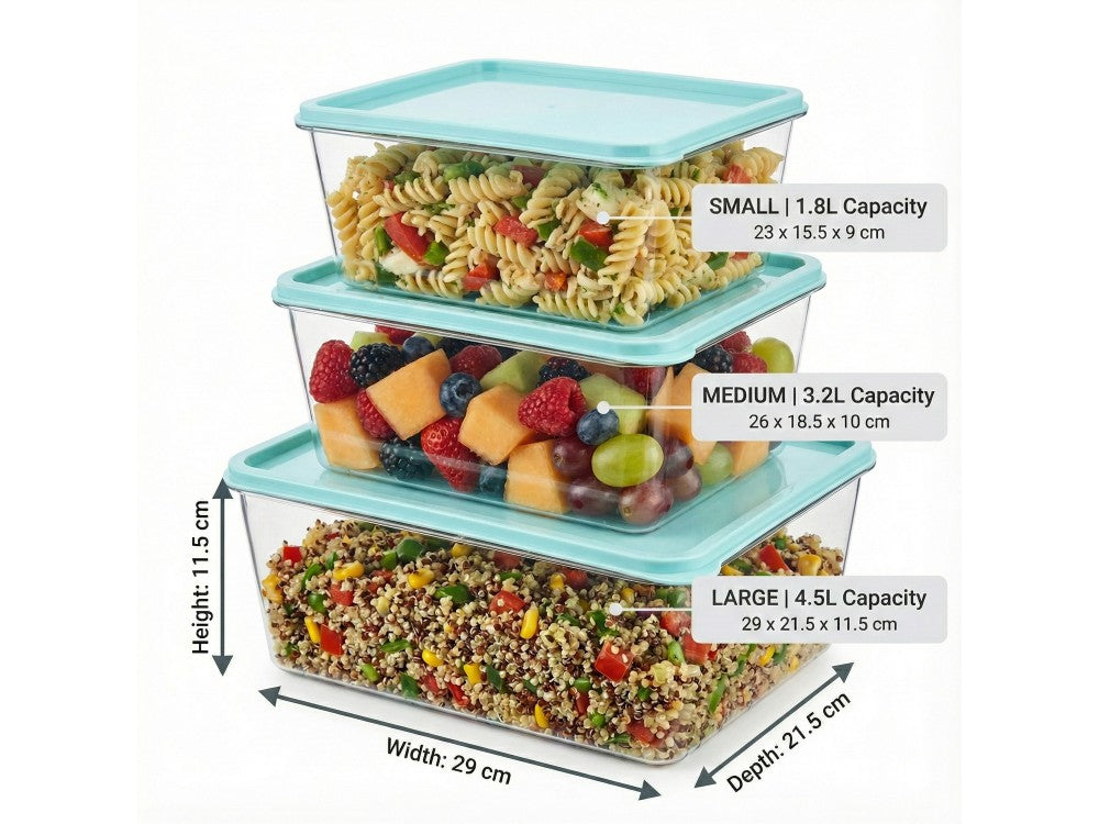 AJ Food Storage Container Set of 3 – 1.8L/3.2L/4.5L, Light Blue/Clear – view 3