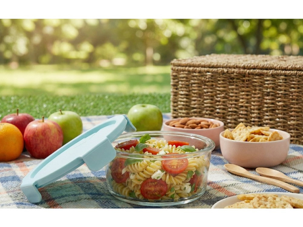 AJ Glass Food Container Round 950ml 17x7cm – Airtight, Light Blue Lid – view 3