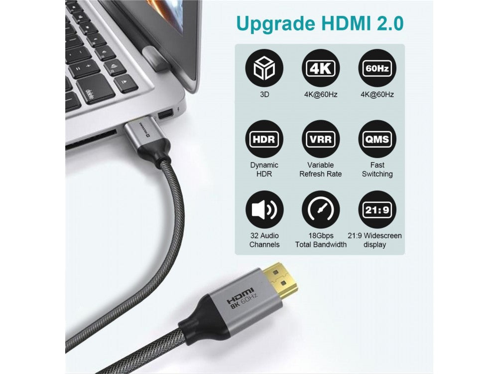 Swissten HDMI 2.0 Cable 3m – 4K@60Hz, HDR, VRR, 18Gbps, Gold Plated Nylon Braided – view 3