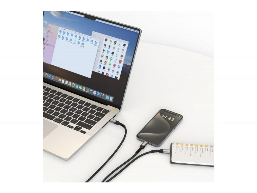 Swissten 2-in-1 USB-C Cable 1.2m – Dual USB-C, 100W Total, Black – view 3