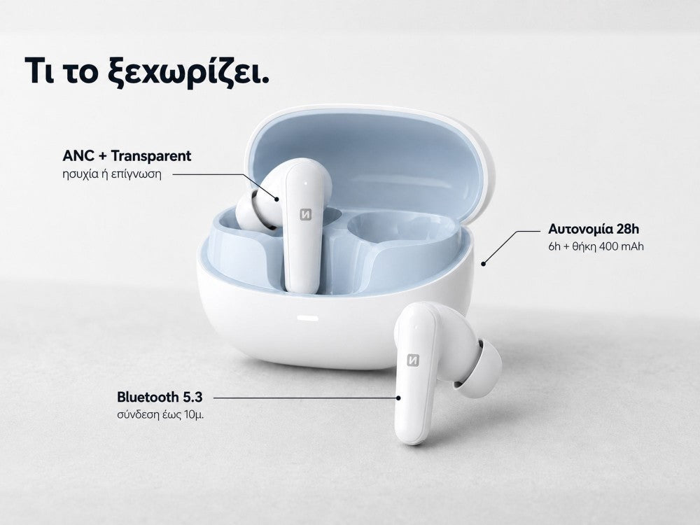 Swissten Focus In-Ear Bluetooth 5.3 Earbuds – ANC, 28h Battery, USB-C Charging Case, White – view 3