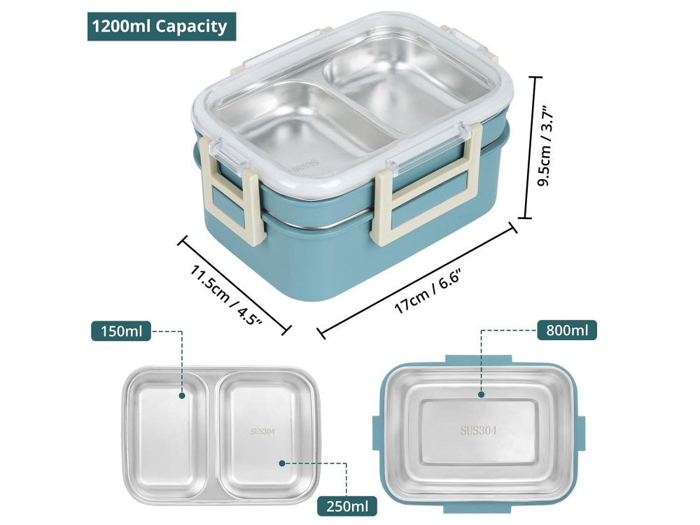 AJ O-Bento 2-Tier Insulated Lunch Box 1200ml – SUS304, Petrol Blue – view 3
