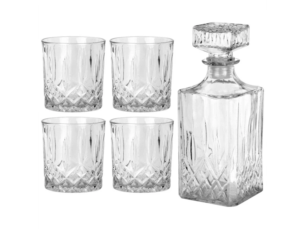 Vilde Whisky Glasses & Decanter Set – 4 Glasses (300 ml) + Decanter (900 ml) Embossed Glass – view 3