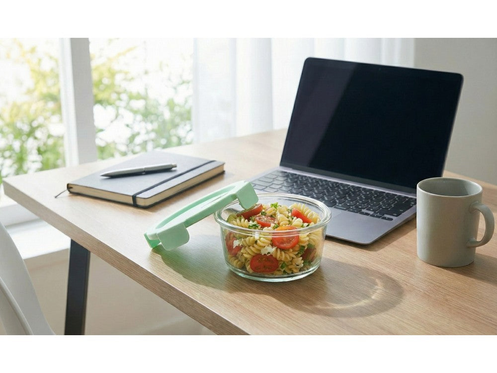 AJ Glass Food Container Round 420ml – Airtight, Green Lid – view 3
