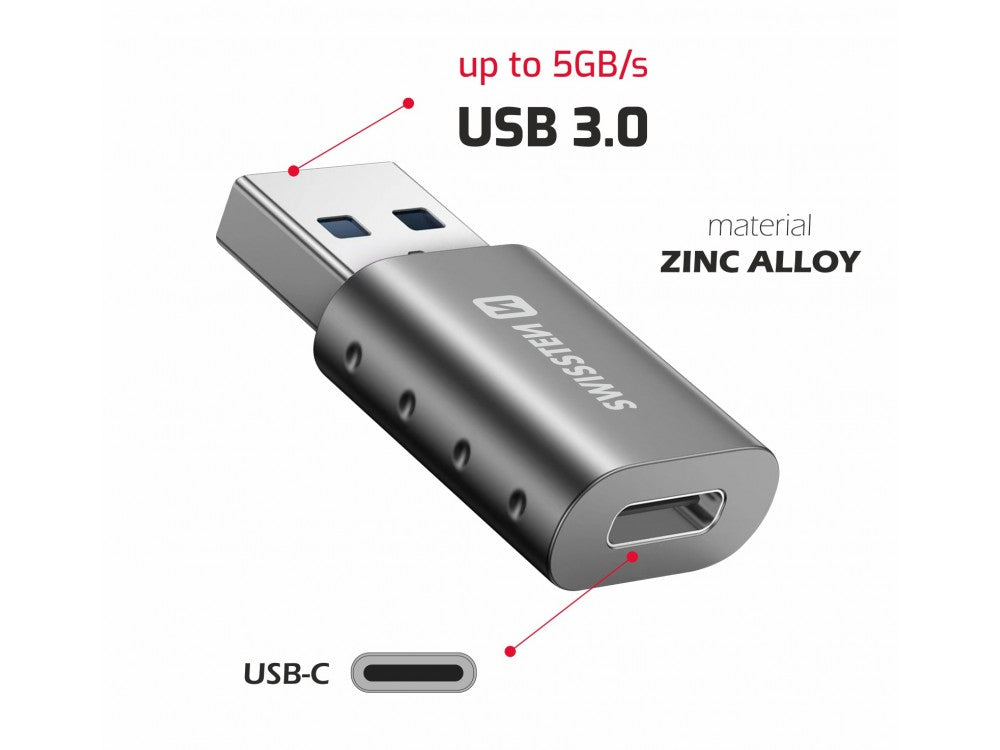 Swissten USB-C Female to USB-A 3.0 Male Adapter – Silver – view 3