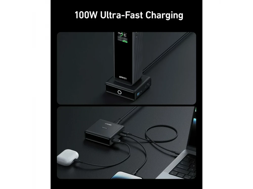 Anker Charging Base 100W for Anker Prime – 2× USB-C + USB-A + Pogo Pin Wireless, Black – view 3